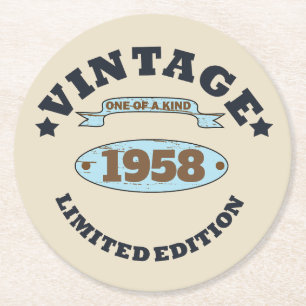 Dessous-de-verre Rond En Papier Soirée personnalisée vintage de 65e anniversaire