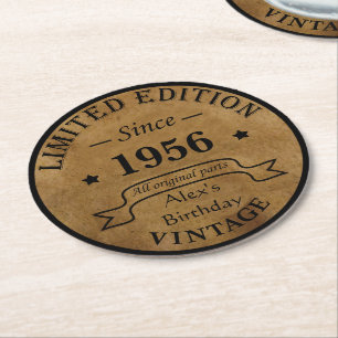 Dessous-de-verre Rond En Papier Soirée personnalisée vintage de 65e anniversaire
