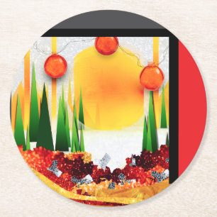 DESSOUS-DE-VERRE ROND EN PAPIER SOLEIL DE FÊTE DANS LES PINS :)