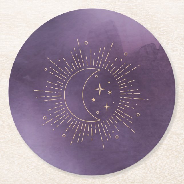 Dessous-de-verre Rond En Papier Soleil et Lune (Devant)