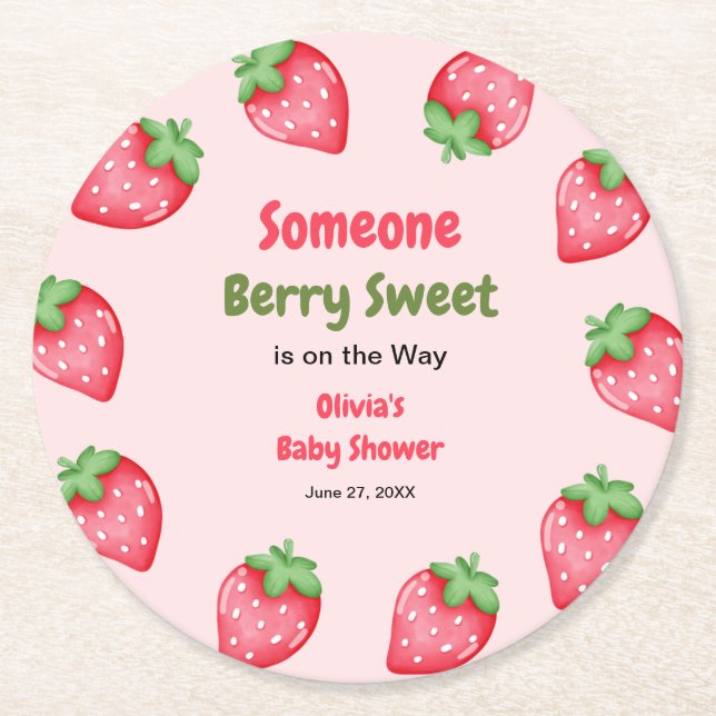 Dessous-de-verre Rond En Papier Someone Berry Sweet Pink Strawberry Baby Shower   (Devant)