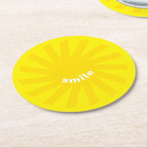 Dessous-de-verre Rond En Papier Sourire jaune soleil brillant plaisir moderne joye