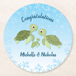 Dessous-de-verre Rond En Papier Sous le Baby shower de la tortue de mer