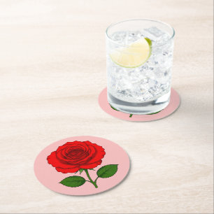 Dessous-de-verre Rond En Papier Sous-tasse en papier rond Rose Rouge