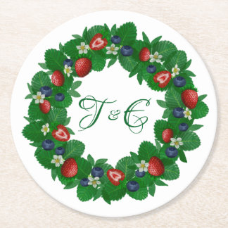 Dessous-de-verre Rond En Papier Sous-verres de couronne de fraises et de bleuets m