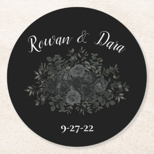 Dessous-de-verre Rond En Papier Sous-verres de mariage gothique Rose blanche et no