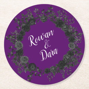 Dessous-de-verre Rond En Papier Sous-verres de mariage gothique Rose pourpre et no