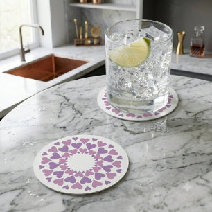 Dessous-de-verre Rond En Papier Sous-verres en forme de cœur rose et violet