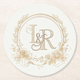Dessous-de-verre Rond En Papier Sous-verres en papier à monogramme floral élégant