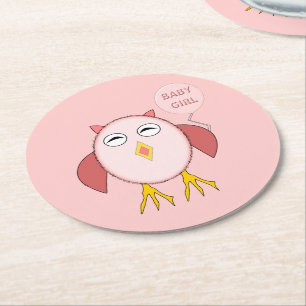 Dessous-de-verre Rond En Papier Sous-verres en papier de chouette fille bébé rose