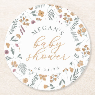 Dessous-de-verre Rond En Papier Sous-verres pour Baby Shower Fleur Sauvage - Orang