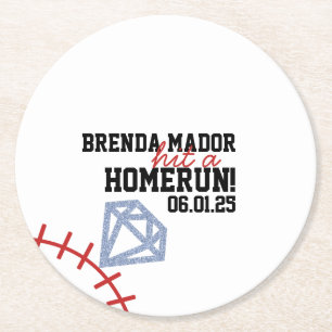 Dessous-de-verre Rond En Papier Sports Baseball Homerun Pailletés Enterrement de V