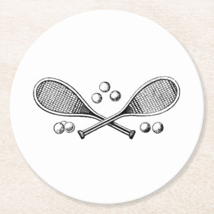 Dessous-de-verre Rond En Papier Sports Vintage Raquettes de Tennis Croisées Balles
