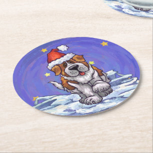 Dessous-de-verre Rond En Papier St. Bernard Christmas