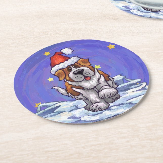 Dessous-de-verre Rond En Papier St. Bernard Christmas (Incliné)