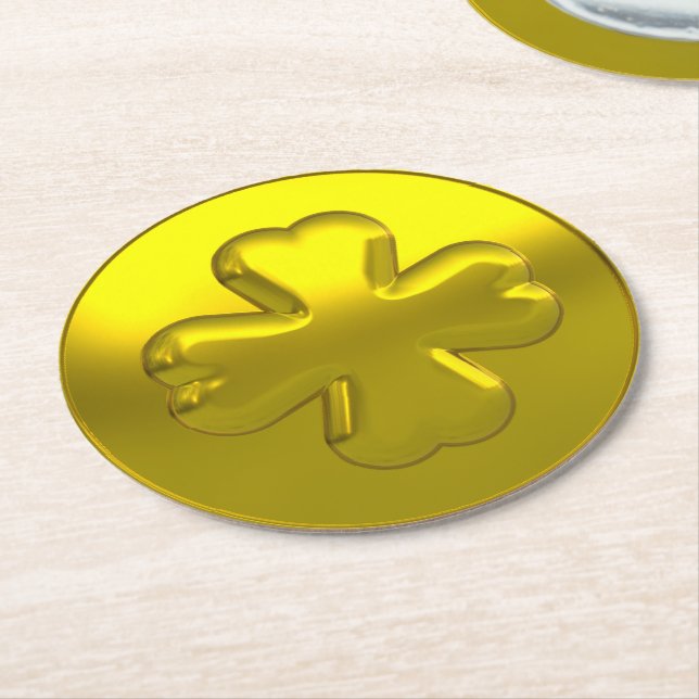 Dessous-de-verre Rond En Papier St. Patrick’s Day Luxury Gold Shamrock Coin (Incliné)