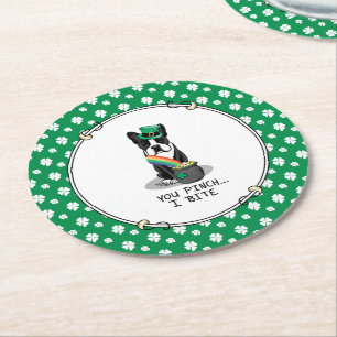 Dessous-de-verre Rond En Papier St. Patrick's Day Boston Terrier Dog (noir) Drôle
