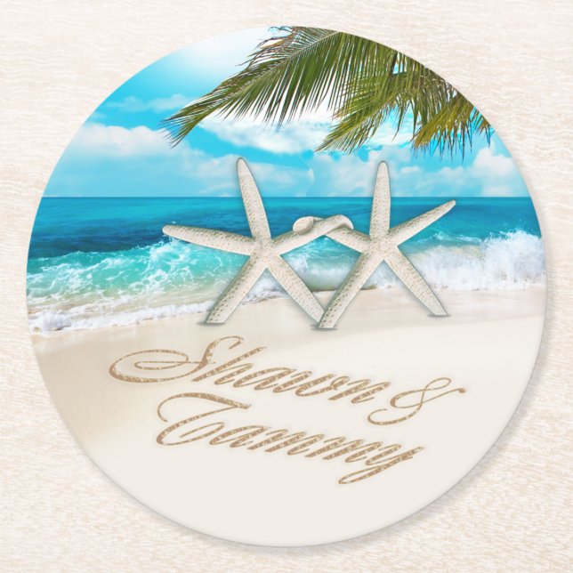 Dessous-de-verre Rond En Papier Starfish Couple DEMANDEZ QUE VOS NOMS SOIENT MIS D (Devant)