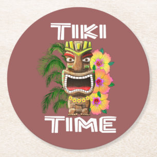 Dessous-de-verre Rond En Papier Statue Tiki des îles hawaïennes