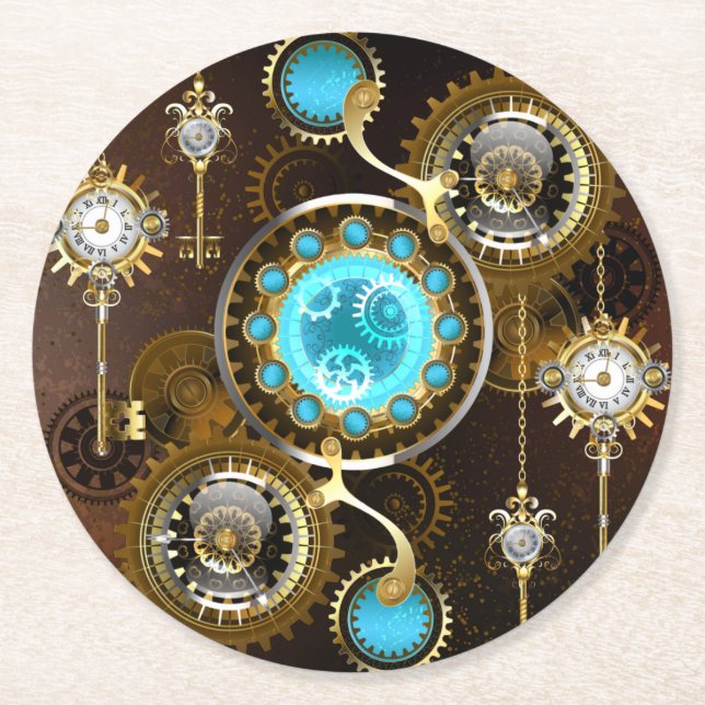 Dessous-de-verre Rond En Papier Steampunk Rusty Background (Devant)