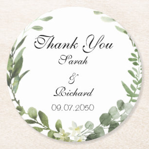 Dessous-de-verre Rond En Papier Sticker rond classique Mariage de verdure botaniqu