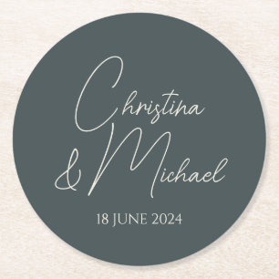 Dessous-de-verre Rond En Papier Stormy Grey ・ Script manuscrit moderne