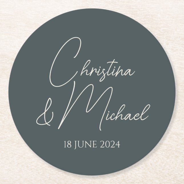 Dessous-de-verre Rond En Papier Stormy Grey ・ Script manuscrit moderne (Devant)