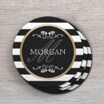 Dessous-de-verre Rond En Papier Stripes modernes Gold Bordure Nom de famille<br><div class="desc">Modern Stripes Gold Bordure Dessous de verre papier de nom de famille.</div>