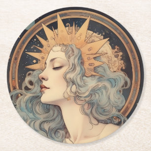 Dessous-de-verre Rond En Papier Style Art Nouveau Lune Stars Princess