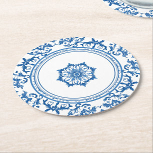 Dessous-de-verre Rond En Papier Style élégant simple Fleur Bleue Blanc style