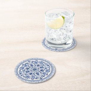 Dessous-de-verre Rond En Papier Style élégant simple Fleur Bleue Blanc style