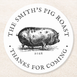 Dessous-de-verre Rond En Papier Style Vintage  Pig Roast Party