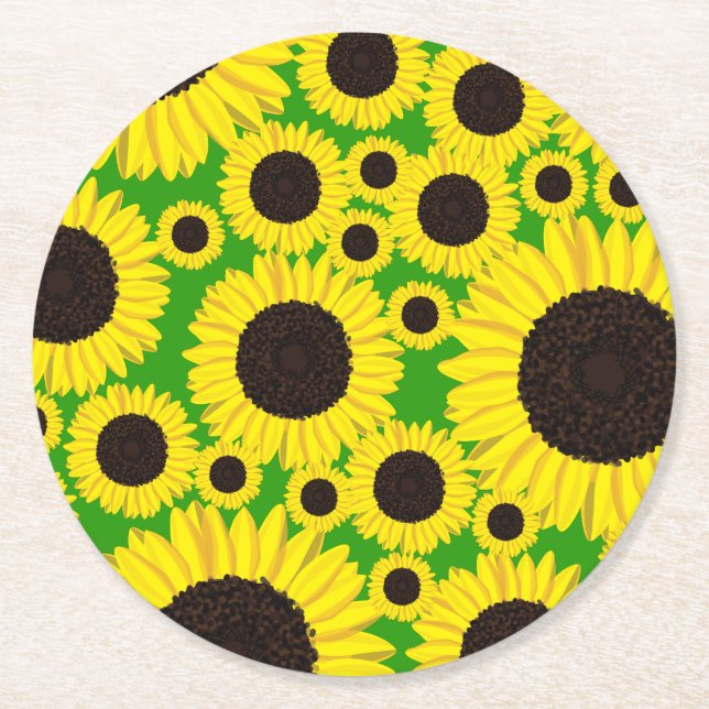 Dessous-de-verre Rond En Papier Sunflower Enfant's Birthday Été Fleurs mignonnes (Devant)