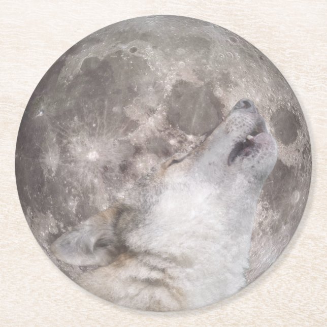 Dessous-de-verre Rond En Papier Super Wolf Moon (Devant)