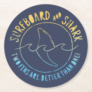 Dessous-de-verre Rond En Papier Surf Et Requin Drôle Surfer Surf Été