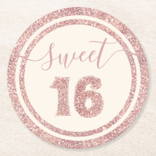 Dessous-de-verre Rond En Papier Sweet 16 Rose Gold Faux Parties scintillant fête d