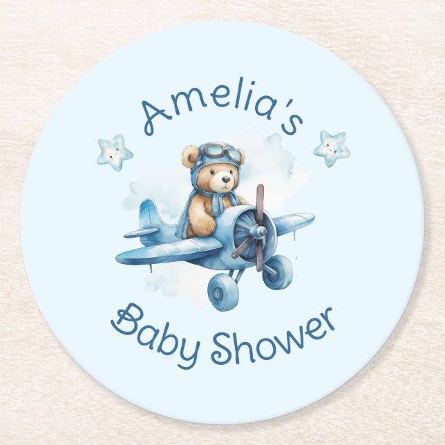 Dessous-de-verre Rond En Papier Sweet Little Boy on the Way Baby Shower (Devant)