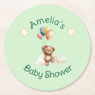 Dessous-de-verre Rond En Papier Sweet Little One sur le chemin Baby shower vert