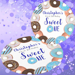Dessous-de-verre Rond En Papier Sweet One Donut Blue Boy 1ère fête d'anniversaire