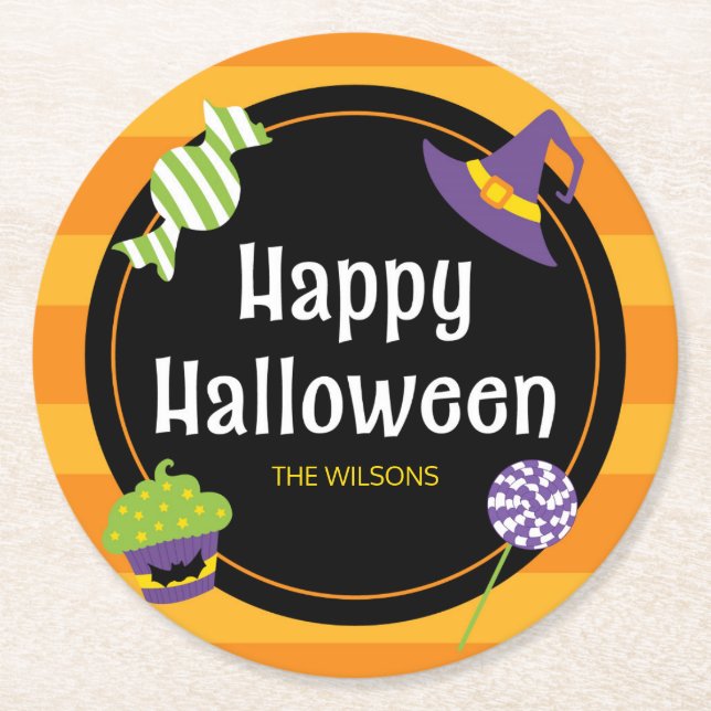 Dessous-de-verre Rond En Papier Sweet Trick ou Treat Happy Halloween Party (Devant)