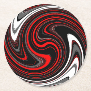Dessous-de-verre Rond En Papier Swirl à peinture rouge noire