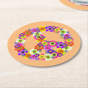 Dessous-de-verre Rond En Papier SYMBOLE DE LA PAIX FLEURIE SUR Peach