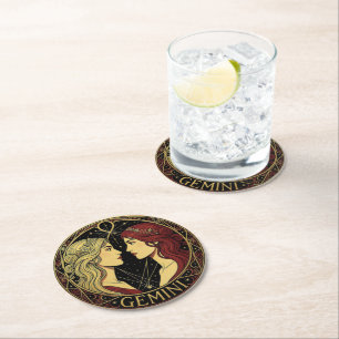 Dessous-de-verre Rond En Papier Symbole féminin du zodiaque Gémeaux jumeaux