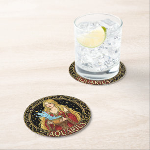 Dessous-de-verre Rond En Papier Symbole féminin du zodiaque Verseau Porteur d'Eau
