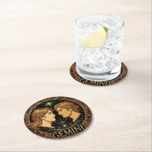 Dessous-de-verre Rond En Papier Symbole masculin du zodiaque Gémeaux jumeaux