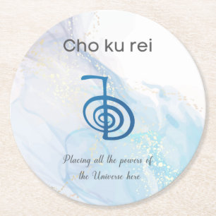 Dessous-de-verre Rond En Papier Symbole Usui Reiki traditionnel en marbre Cho Ku R