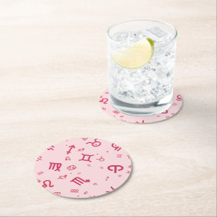 Dessous-de-verre Rond En Papier Symbole Zodiaque d'astrologie rose