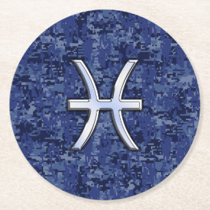 Dessous-de-verre Rond En Papier Symbole Zodiaque de Poissons Modernes Marine Camio