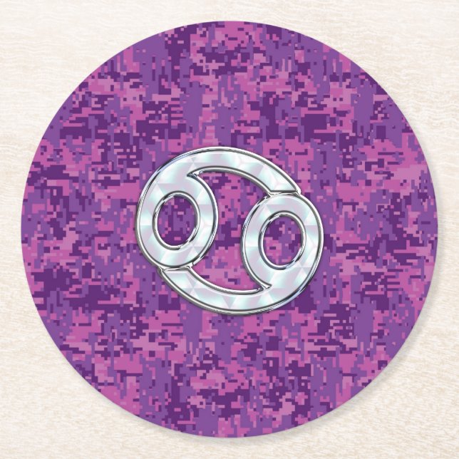 Dessous-de-verre Rond En Papier Symbole Zodiaque du cancer moderne sur Camo numéri (Devant)