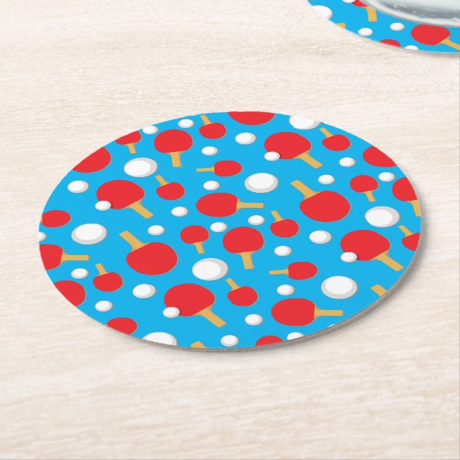 Dessous-de-verre Rond En Papier Table Tennis Bats et balles Motif sur Blue (Incliné)